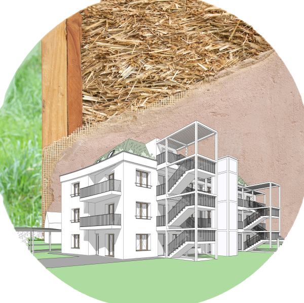 Haus Aussensicht und Strohwand